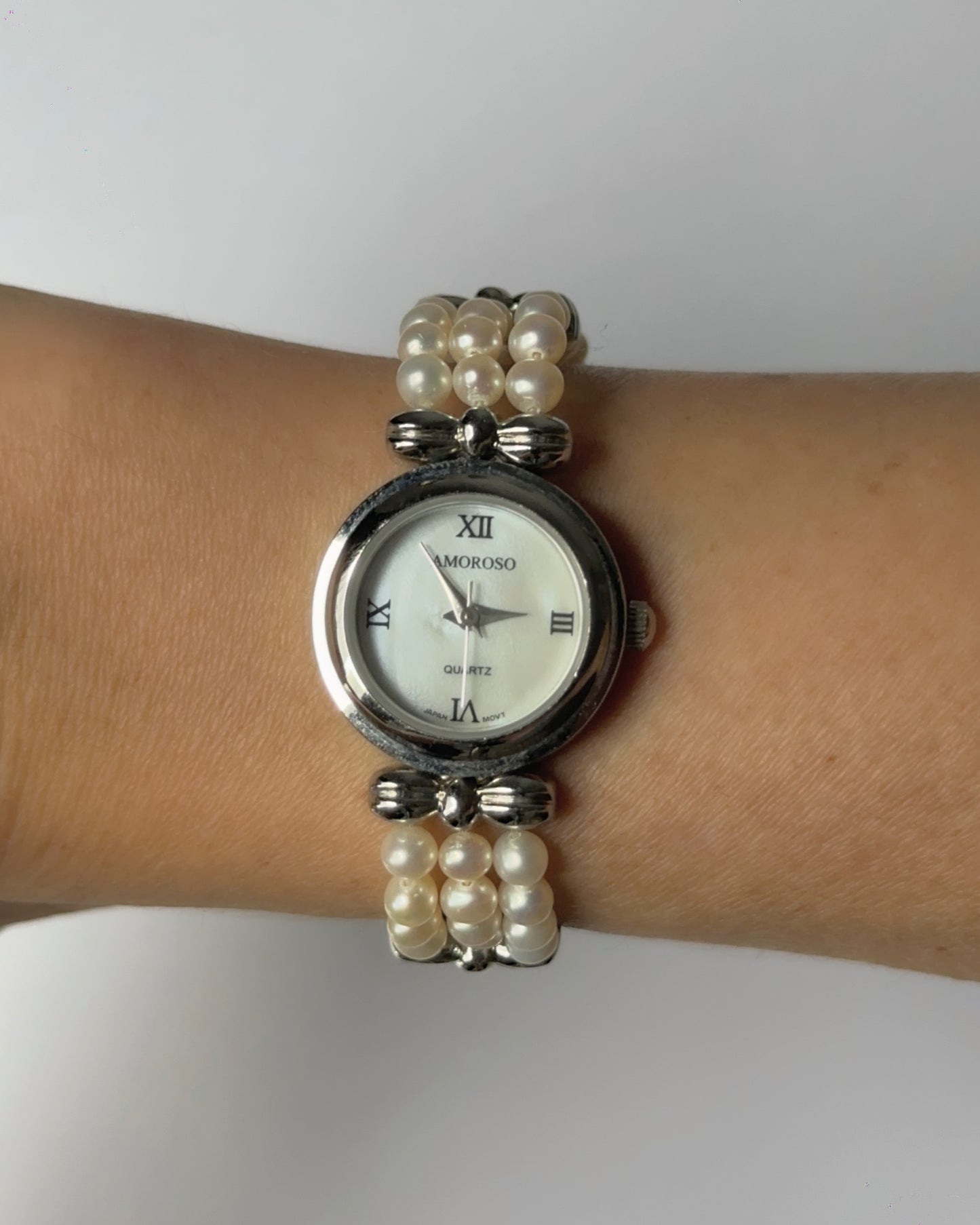 Amoroso Silver Tone Pearl Watch