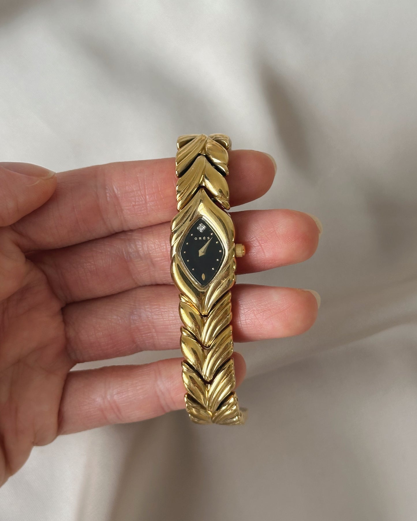 Grès Paris Vintage Herringbone Gold Tone Watch
