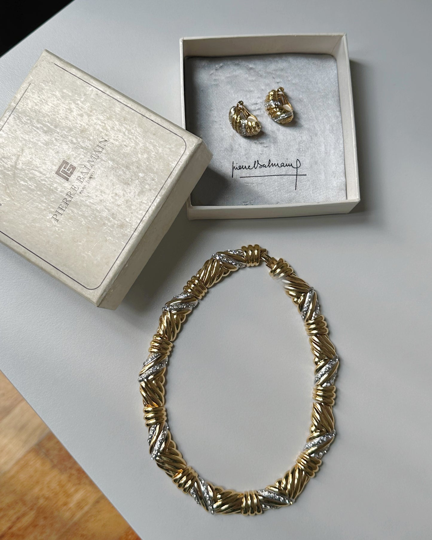 Vintage Pierre Balmain Gold-Tone Collar Necklace & Clip-On Earrings Set