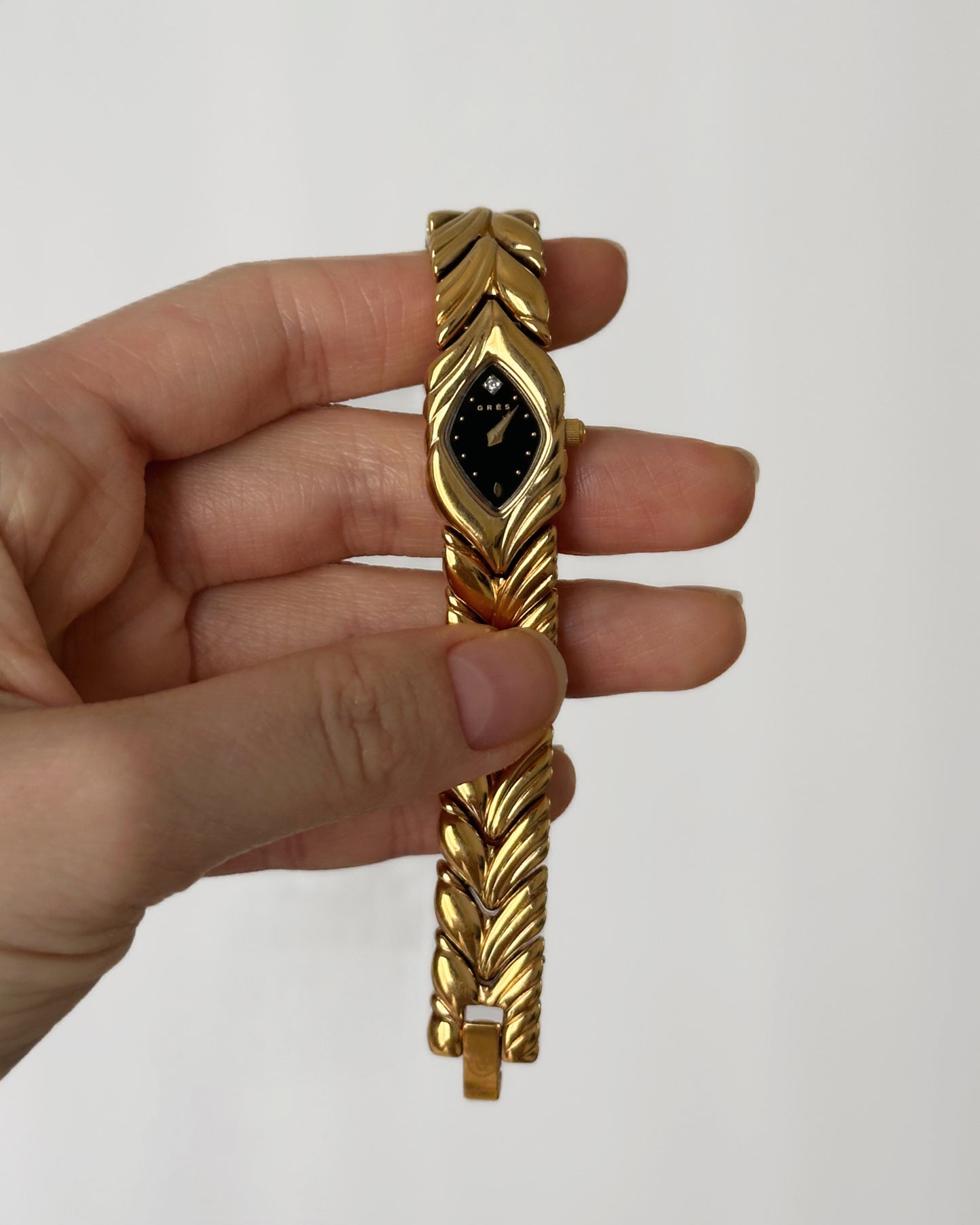 Grès Paris Vintage Herringbone Gold Tone Watch
