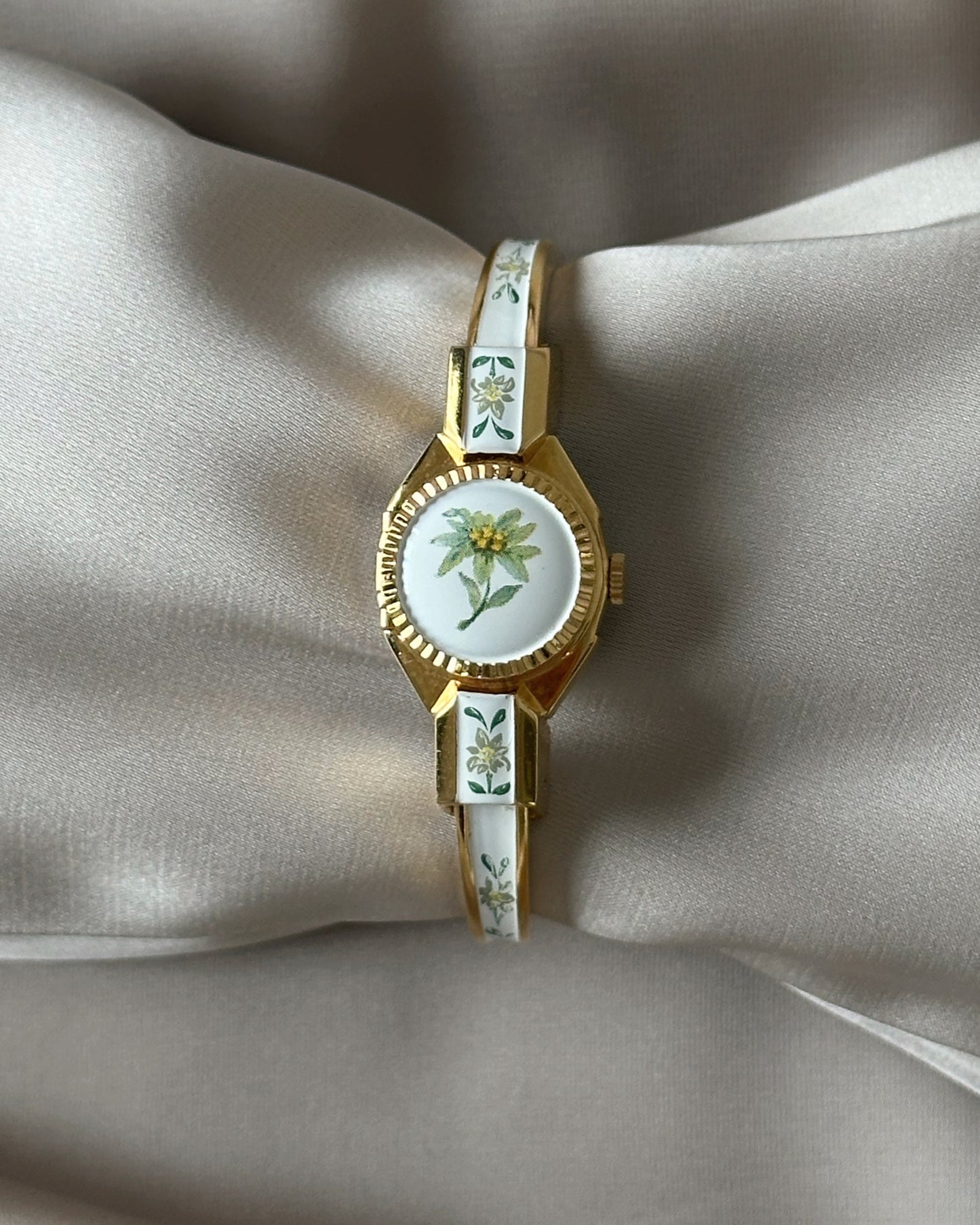 Vintage Green Floral Peek-A-Boo Bangle Watch