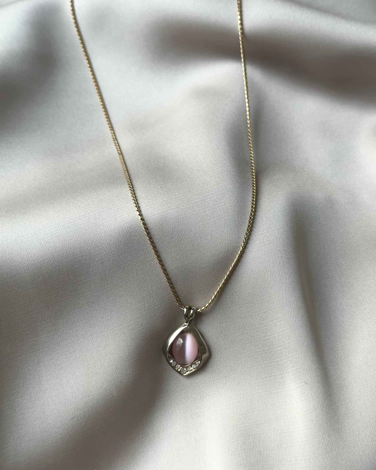 Pink Cat’s Eye & Crystal Pendant Necklace