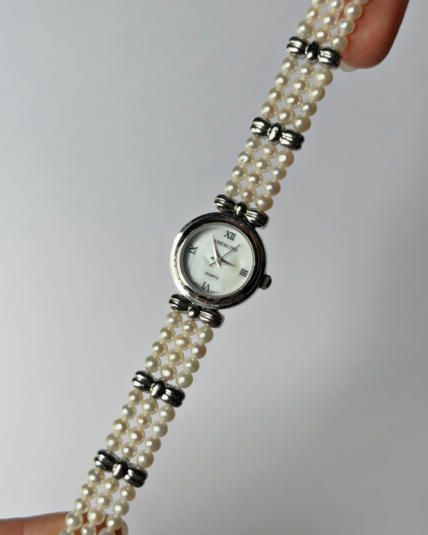 Amoroso Silver Tone Pearl Watch