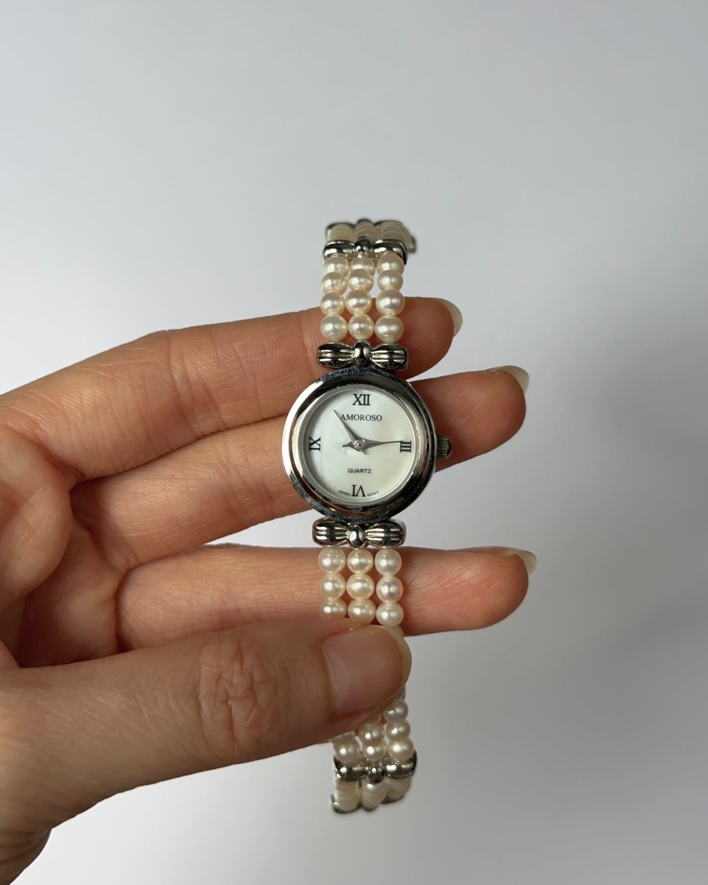 Amoroso Silver Tone Pearl Watch