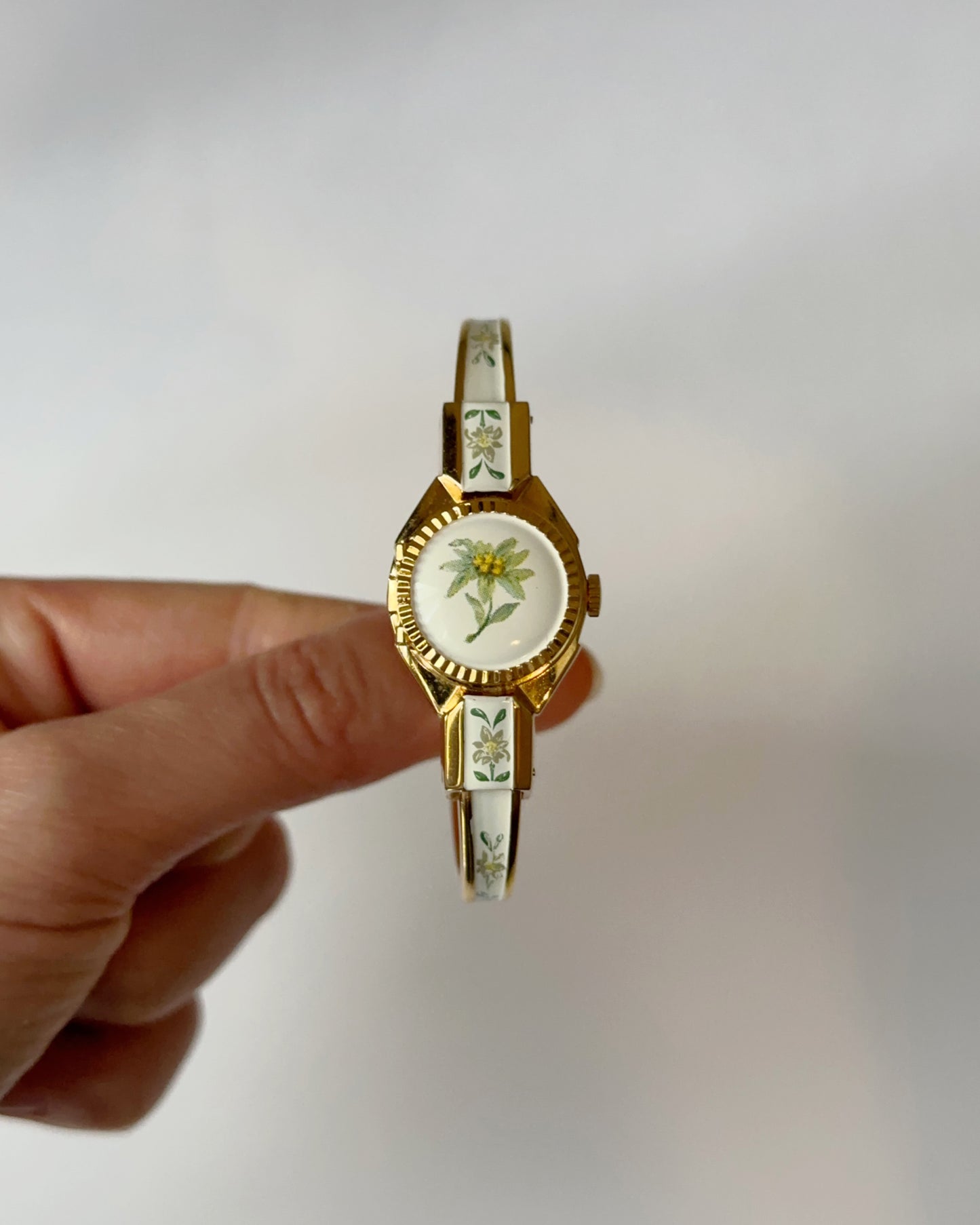 Vintage Green Floral Peek-A-Boo Bangle Watch