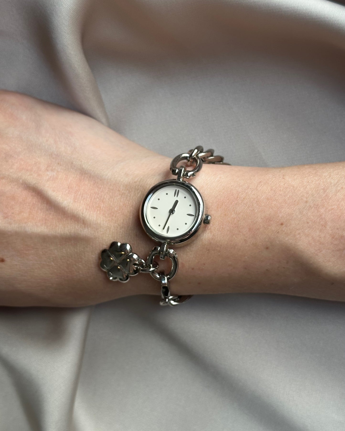 Silver Tone Lucky Clover Charm Watch