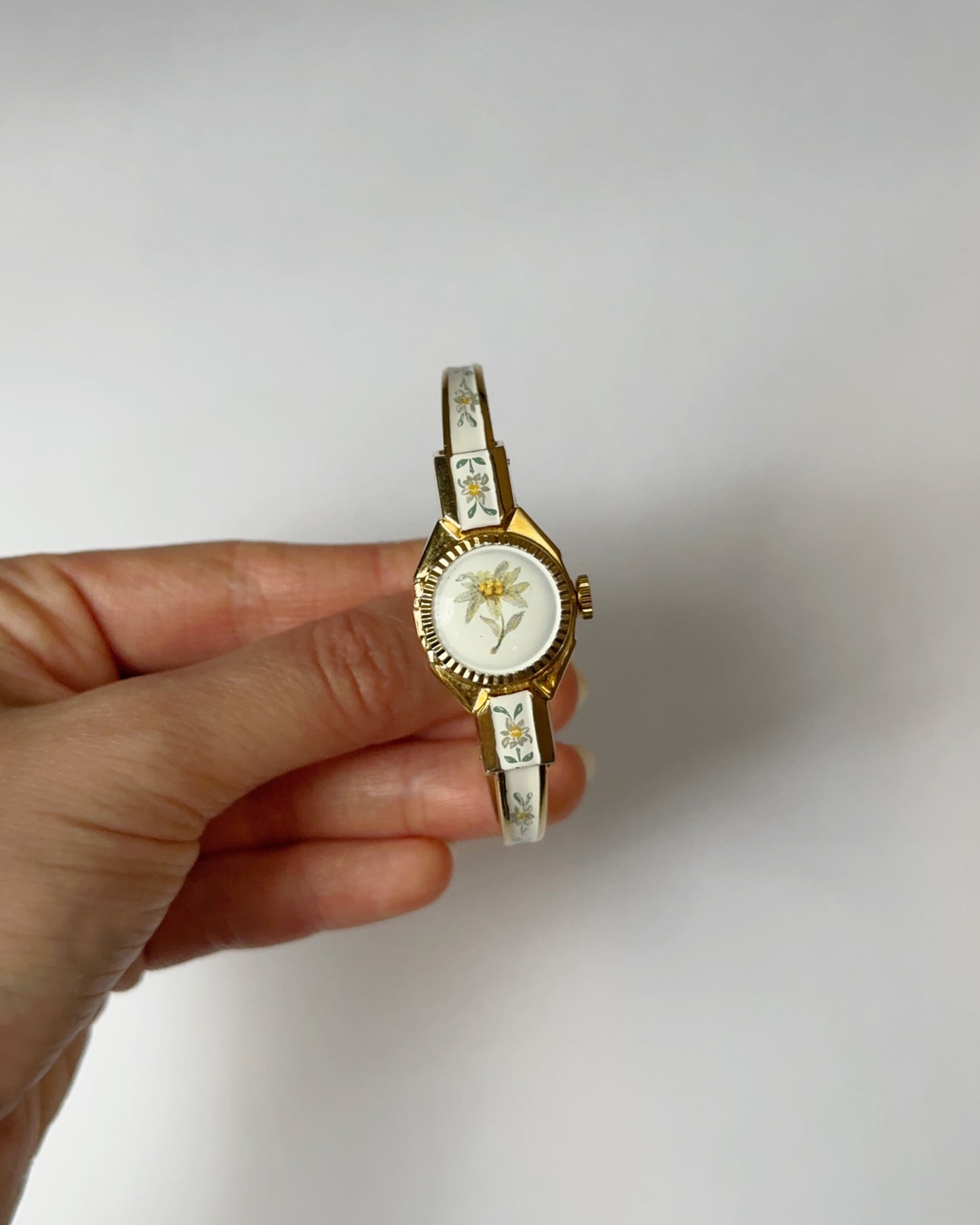 Vintage Yellow Floral Peek-A-Boo Bangle Watch