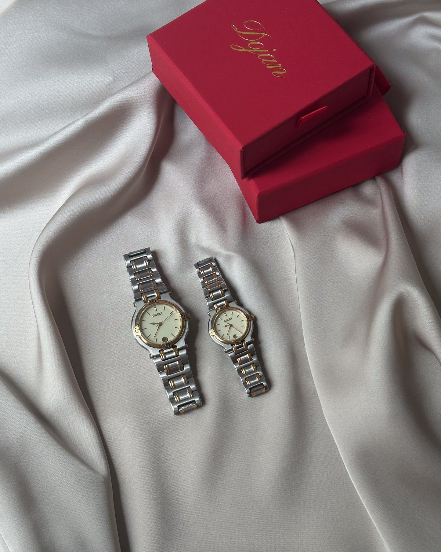Couple Set: Gold + Grey Steel Gucci Watches