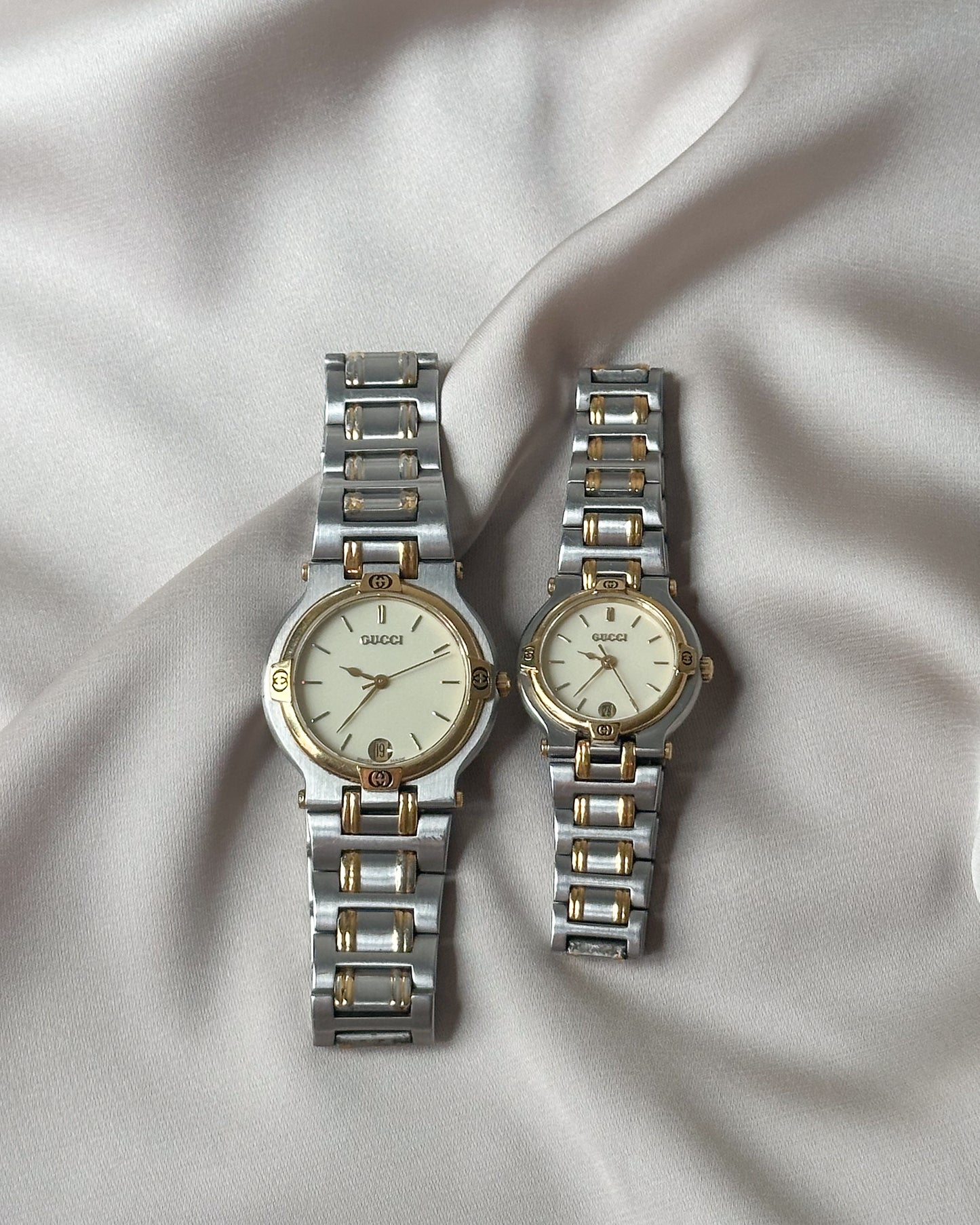Couple Set: Gold + Grey Steel Gucci Watches