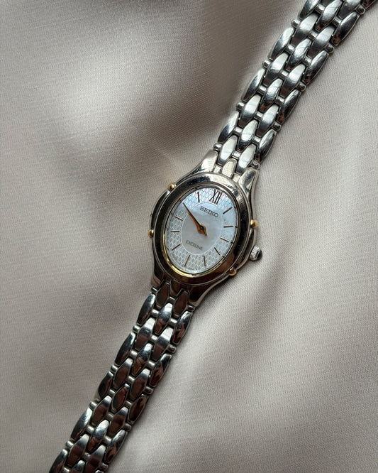 90s Seiko Exceline Mother-Of-Pearl Watch (V110 Solar)