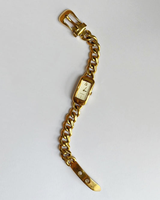 Gold Chain Buckle Long Tank Watch