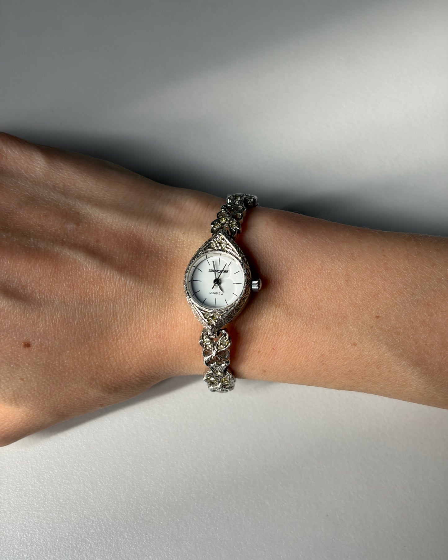Marquise Leaves Vintage Silver Tone Watch