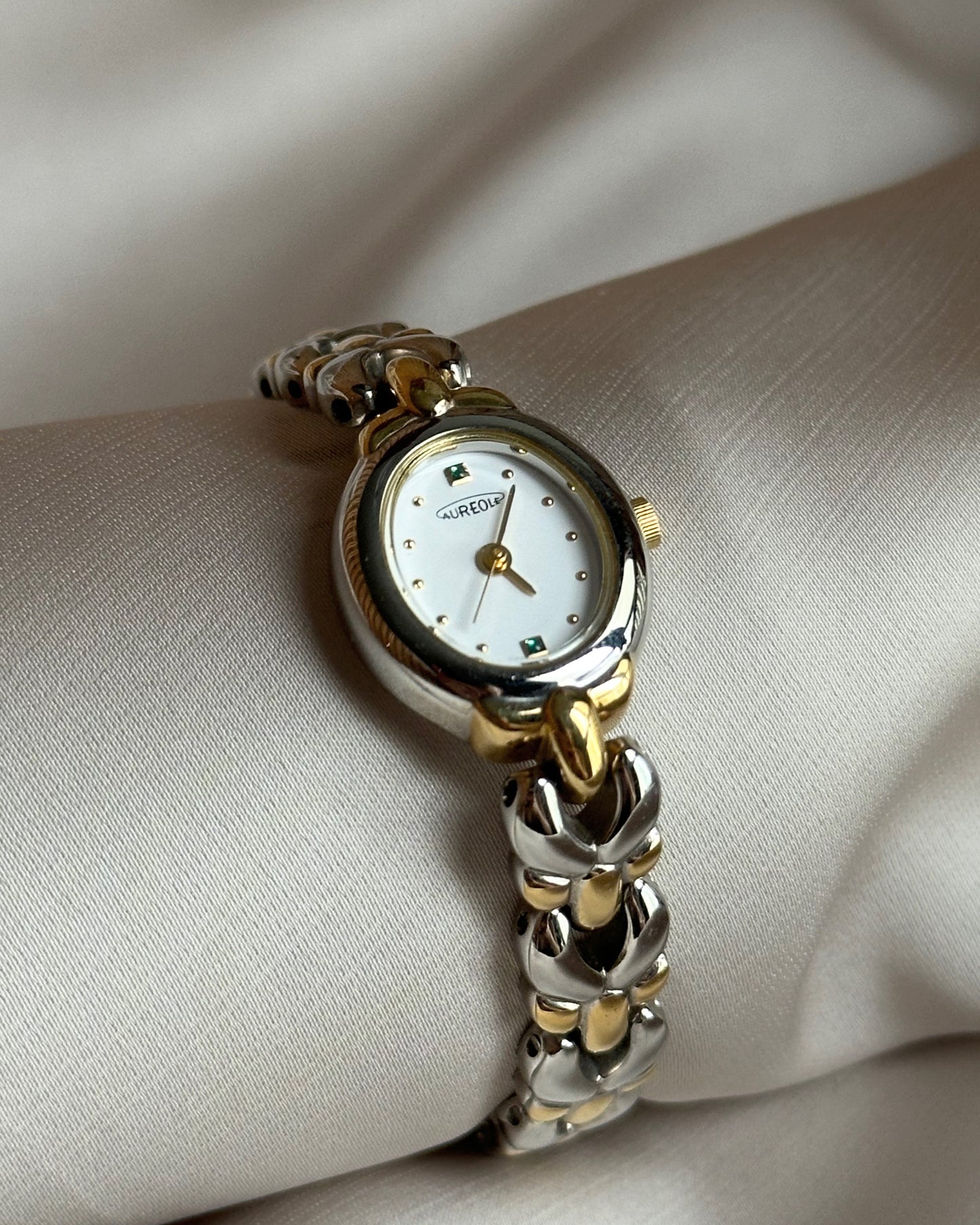 Vintage "Baignoire" Emerald Accent Watch