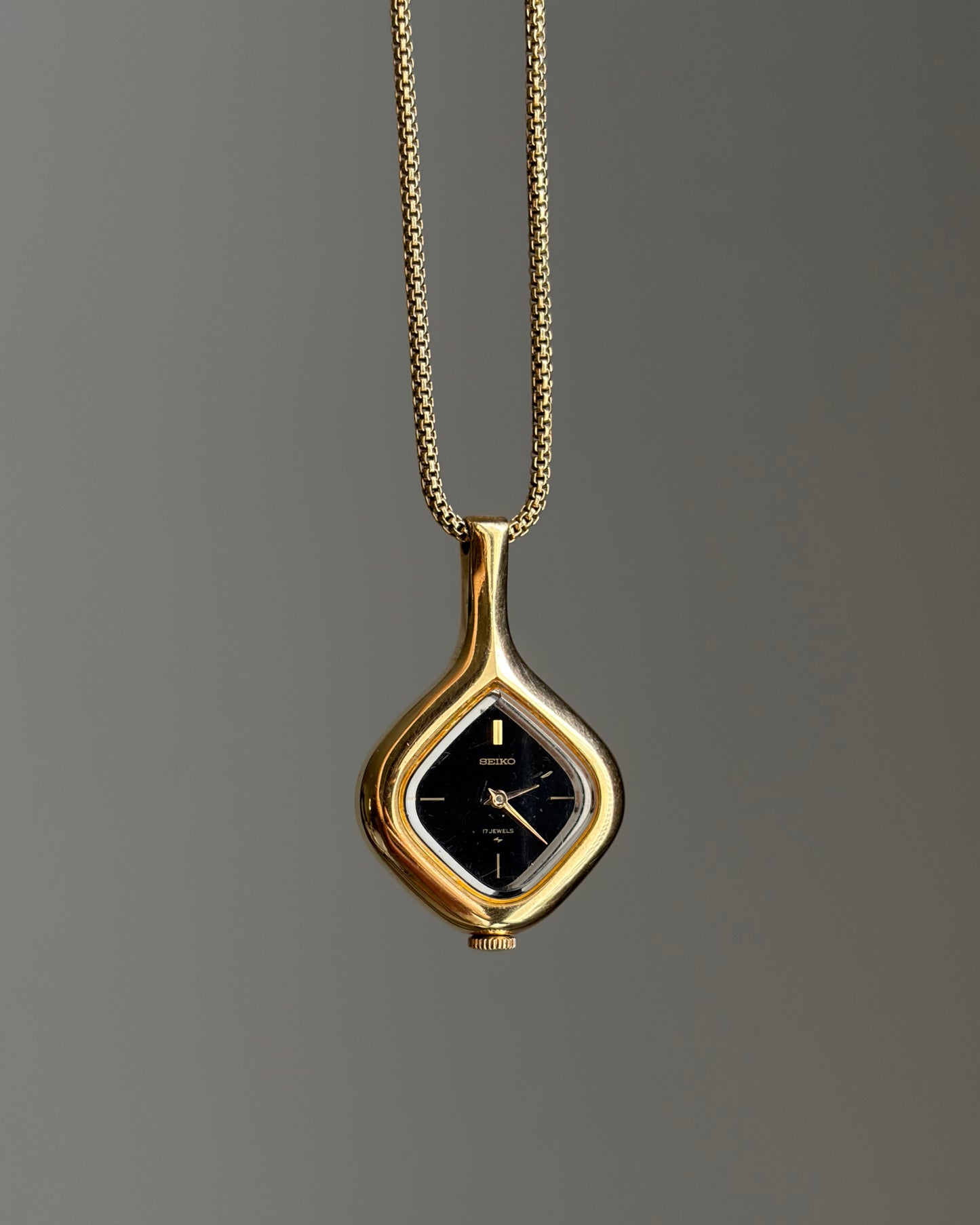 Rare Vintage Obsidian Droplet Seiko Pendant Watch