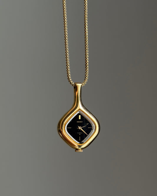 Rare Vintage Obsidian Droplet Seiko Pendant Watch