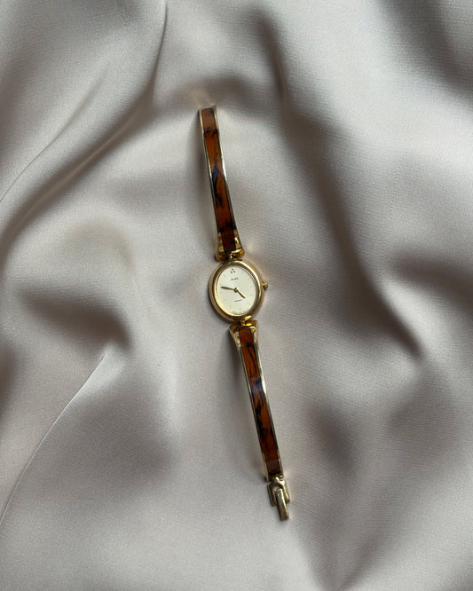 Rare Alba Quartz Gold & Tortoiseshell Bangle Watch