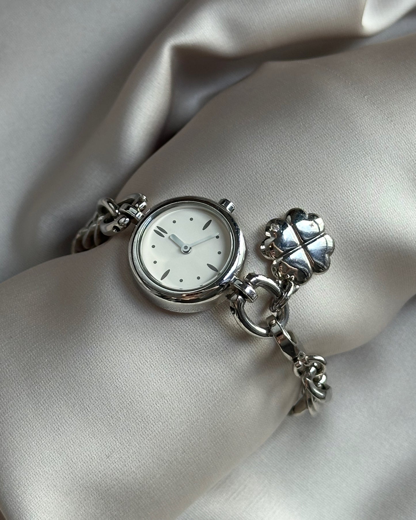 Silver Tone Lucky Clover Charm Watch