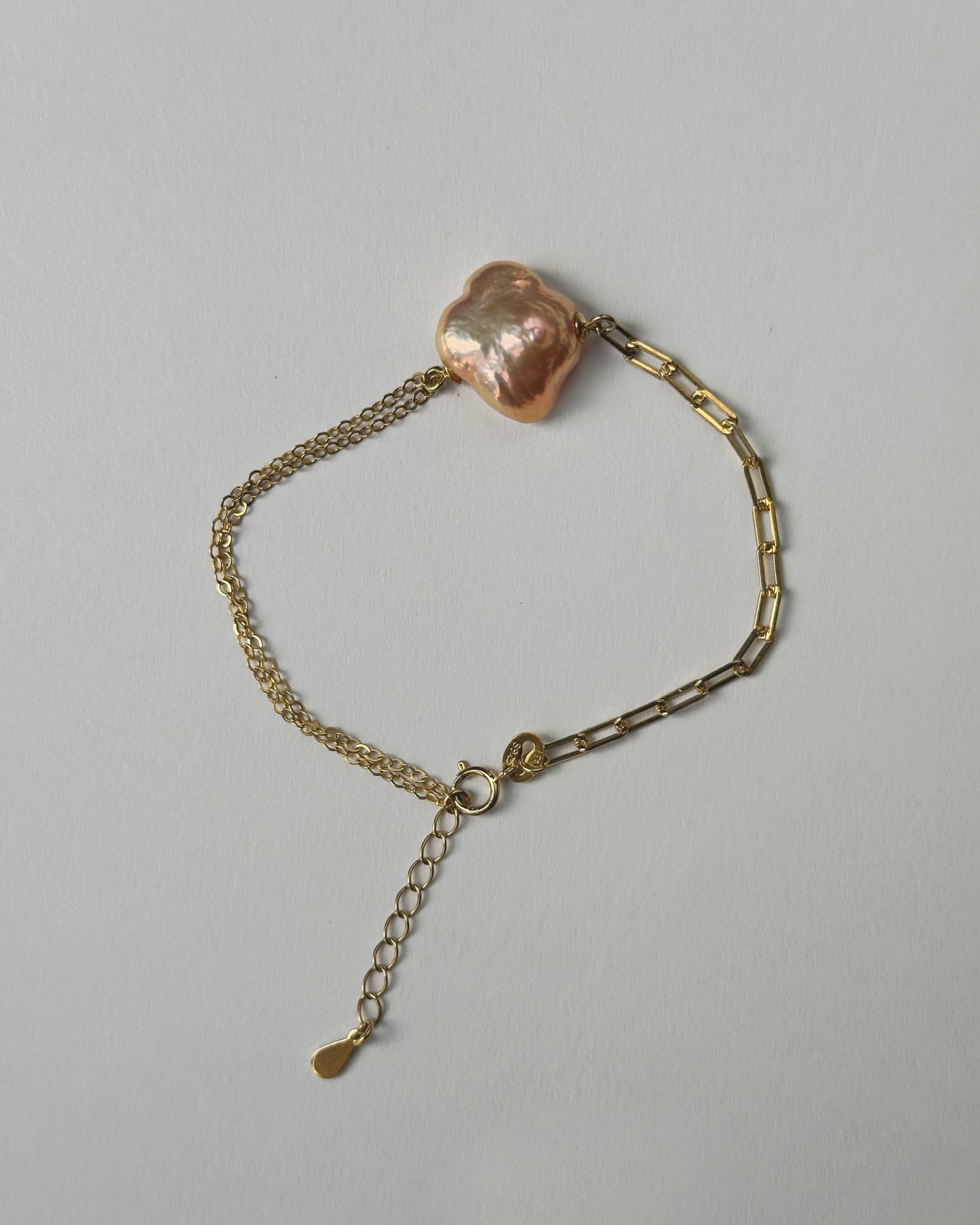 Rare Italian Baroque Pearl Clover Gold Plated Bracelet