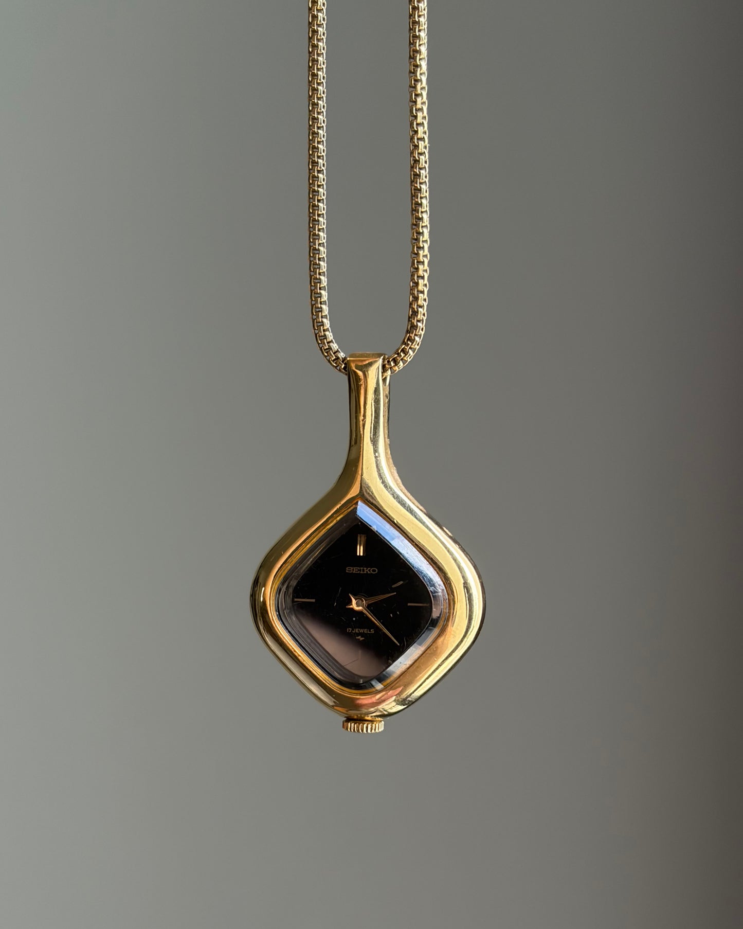 Rare Vintage Obsidian Droplet Seiko Pendant Watch