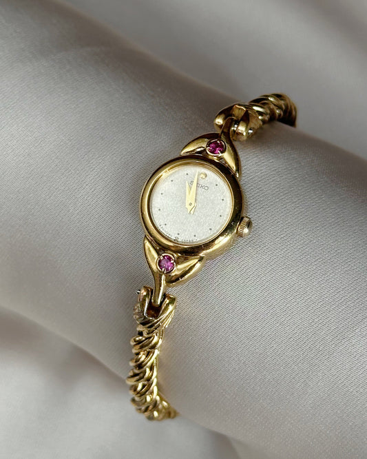Rare Seiko Tiny Pink Gem Accent Rope Watch