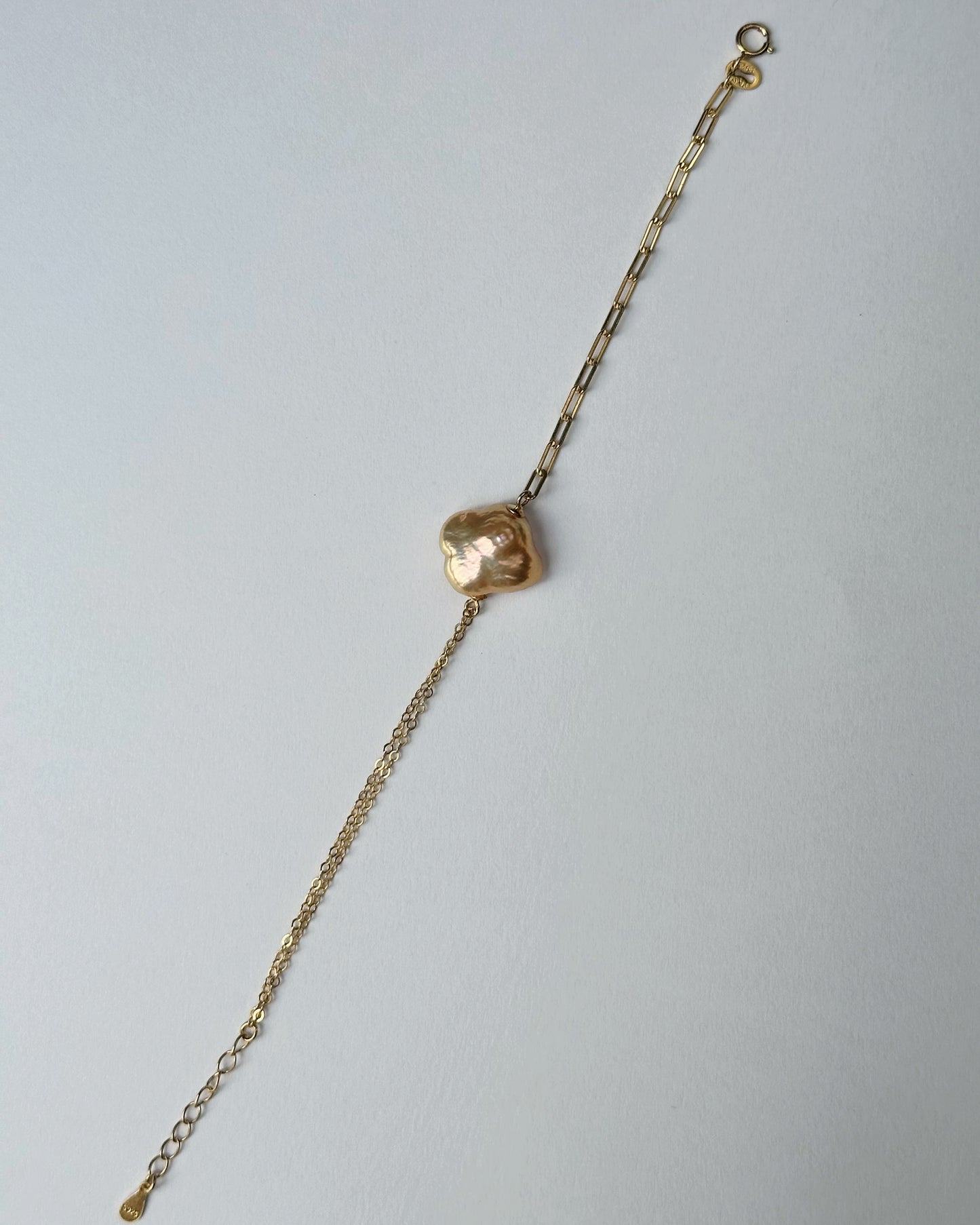 Rare Italian Baroque Pearl Clover Gold Plated Bracelet