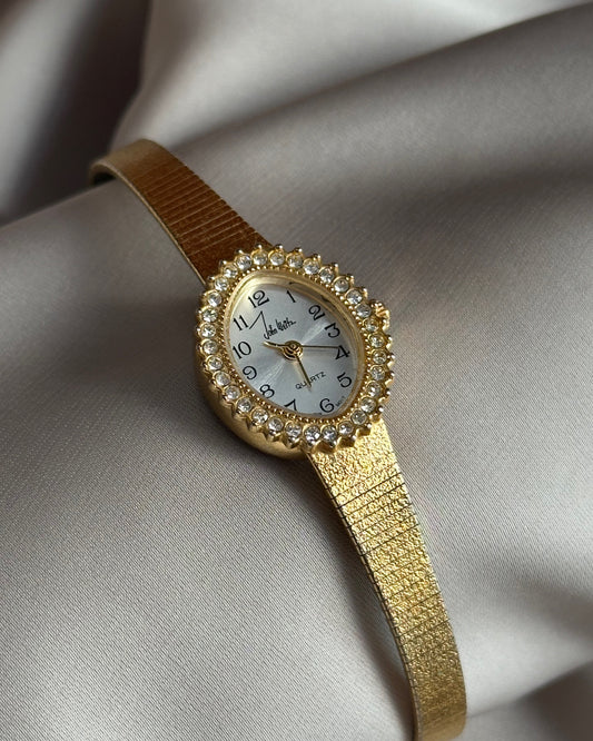 Crystal Halo Teardrop Gold Tone Watch