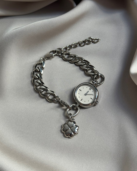 Silver Tone Lucky Clover Charm Watch