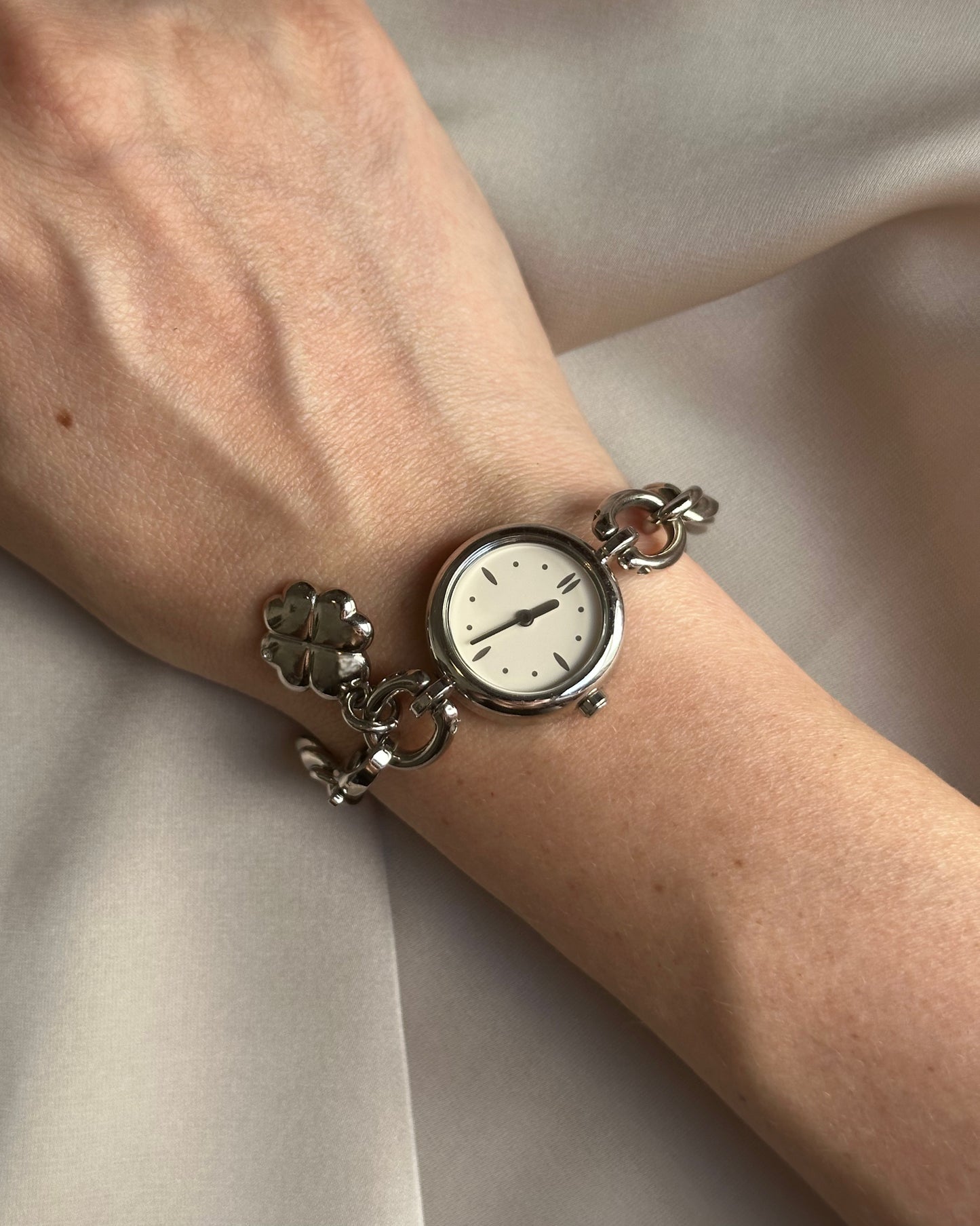 Silver Tone Lucky Clover Charm Watch