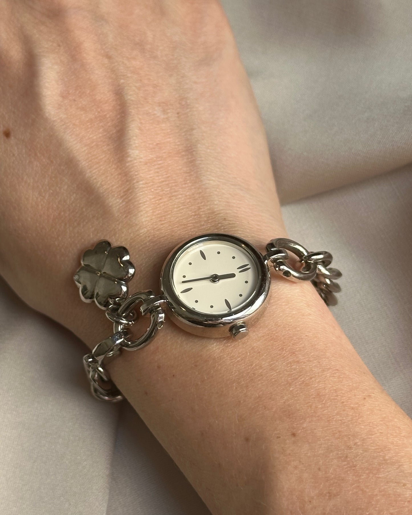 Silver Tone Lucky Clover Charm Watch