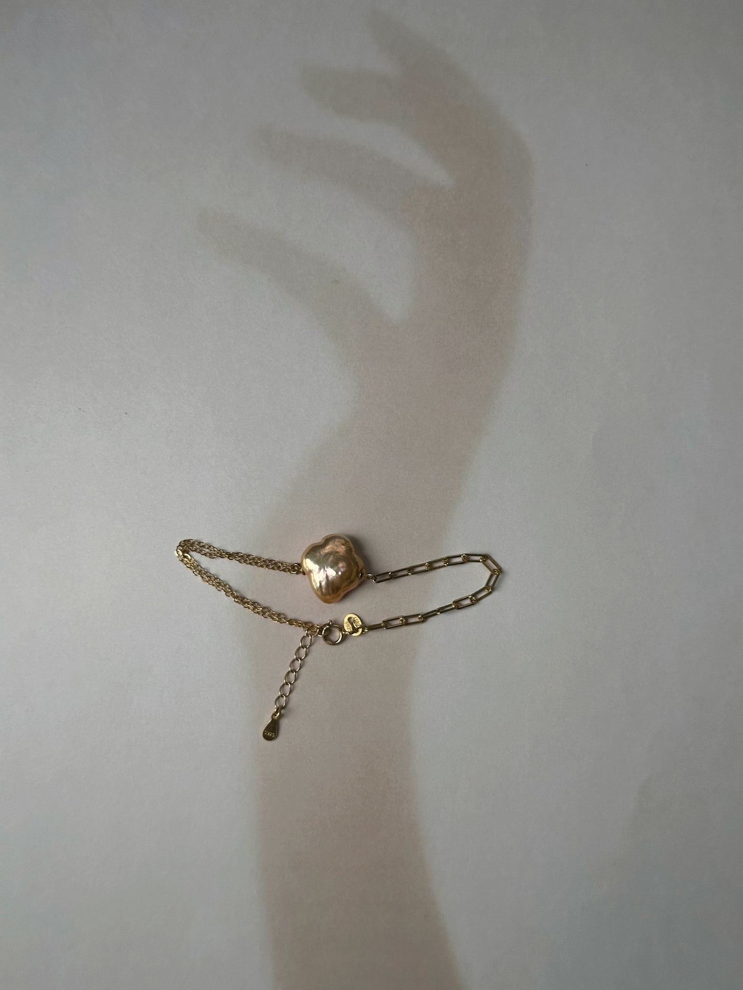 Rare Italian Baroque Pearl Clover Gold Plated Bracelet