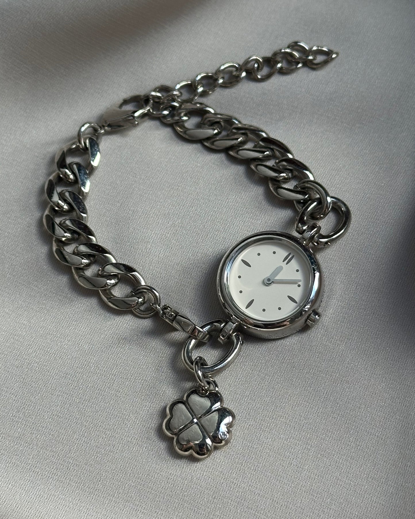 Silver Tone Lucky Clover Charm Watch
