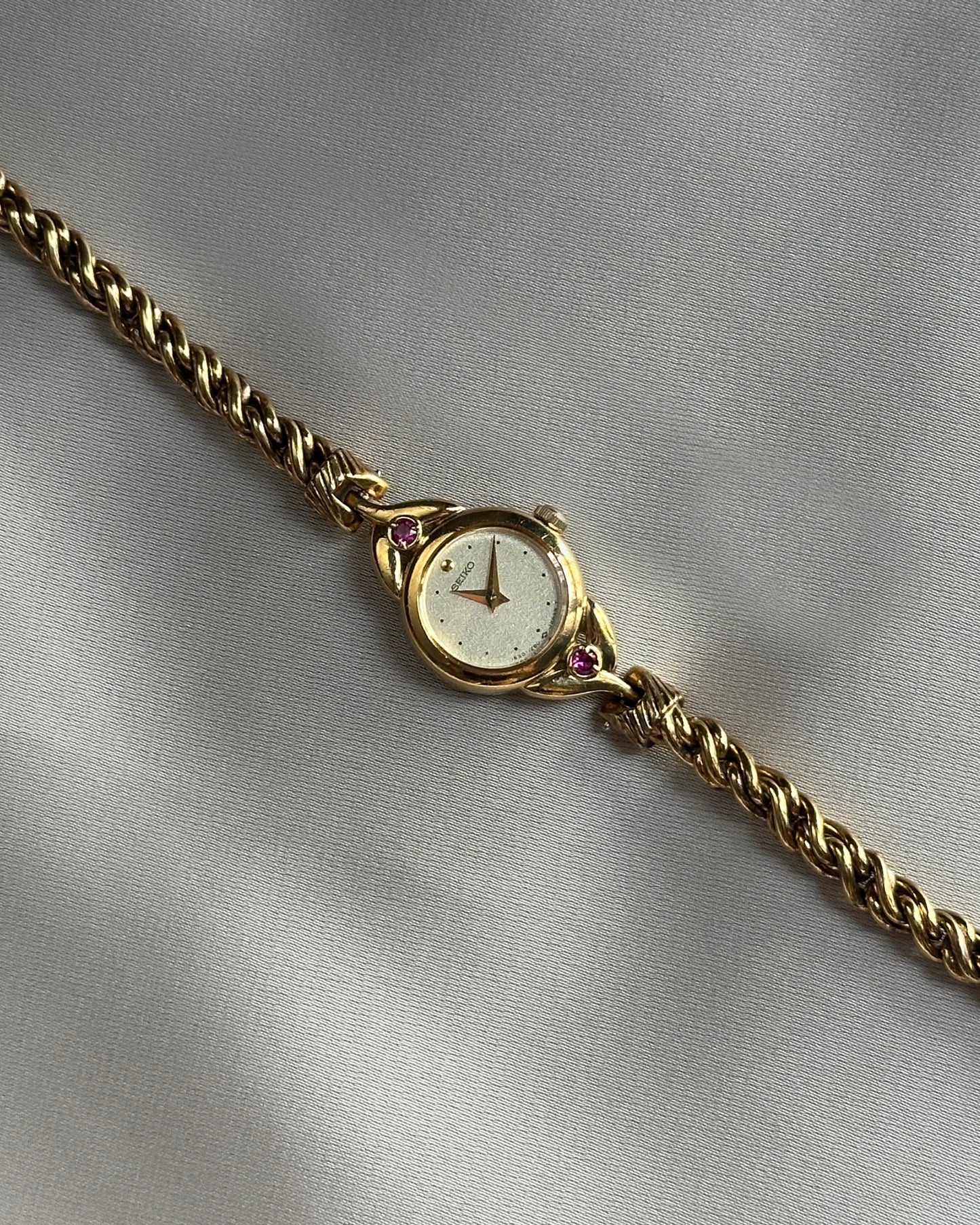 Rare Seiko Tiny Pink Gem Accent Rope Watch