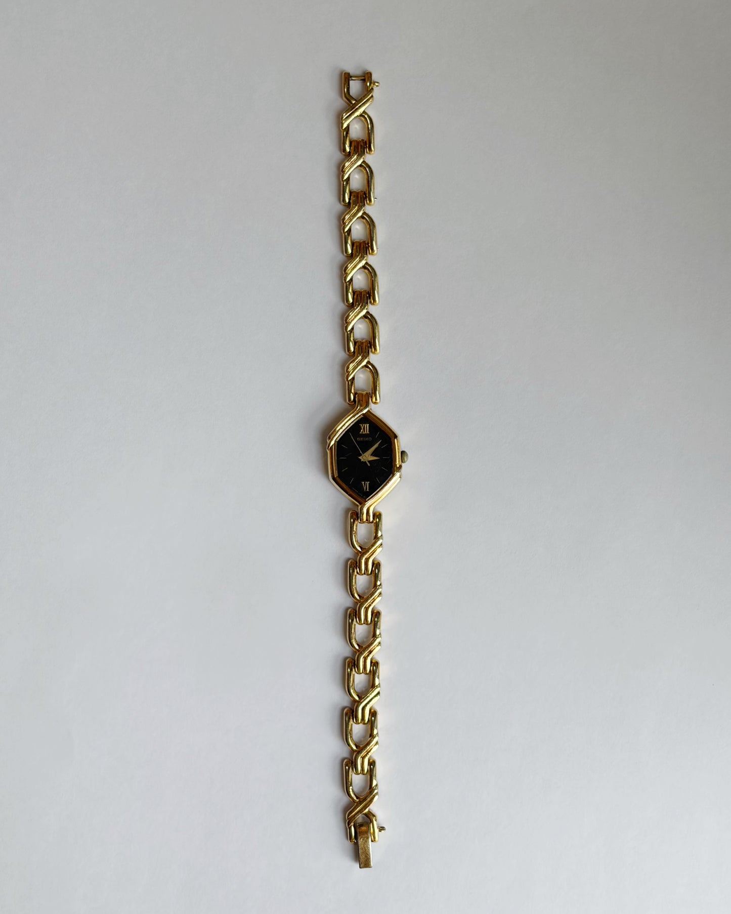 Vintage Seiko Hexagonal Black Dial Bracelet Watch