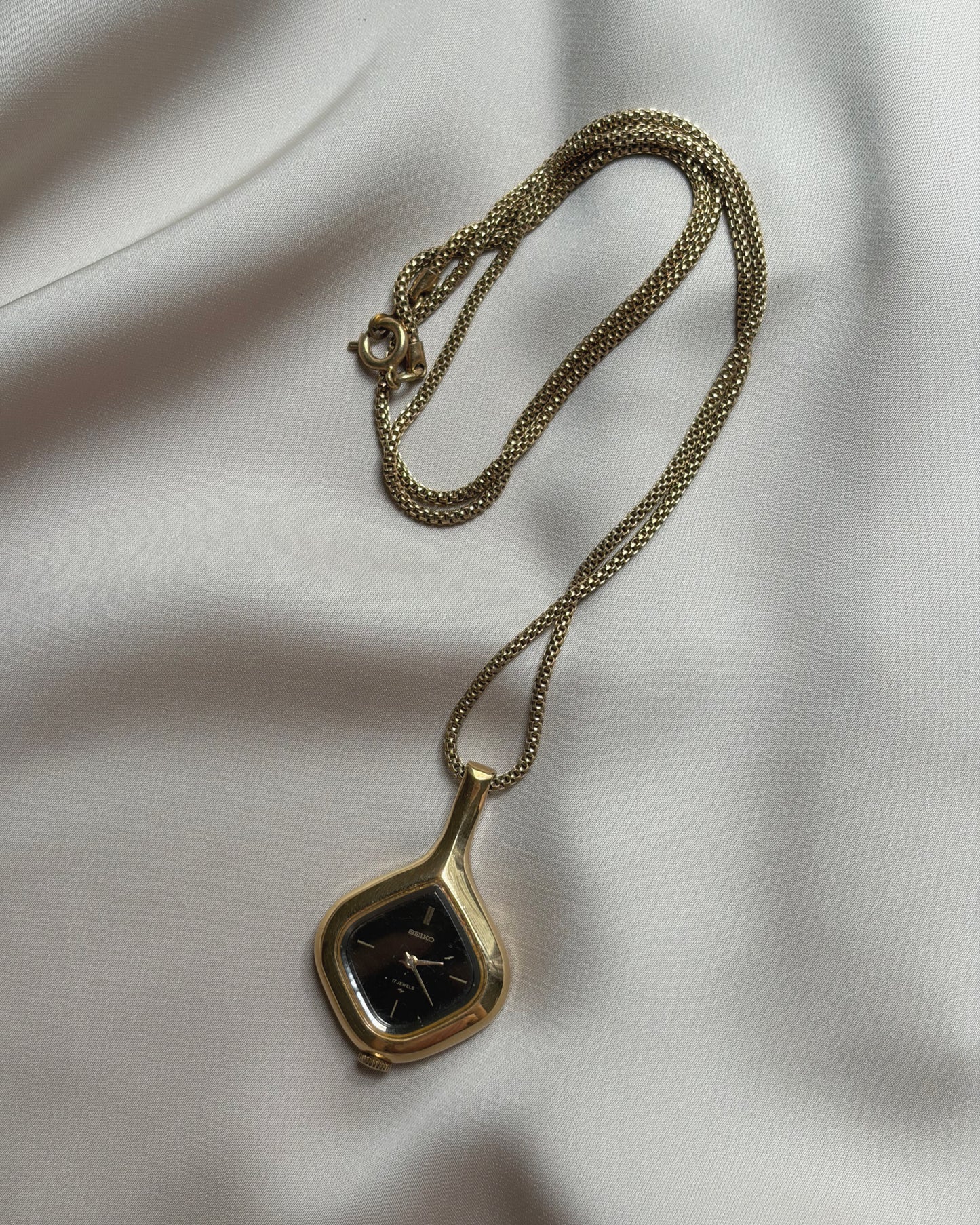 Rare Vintage Obsidian Droplet Seiko Pendant Watch