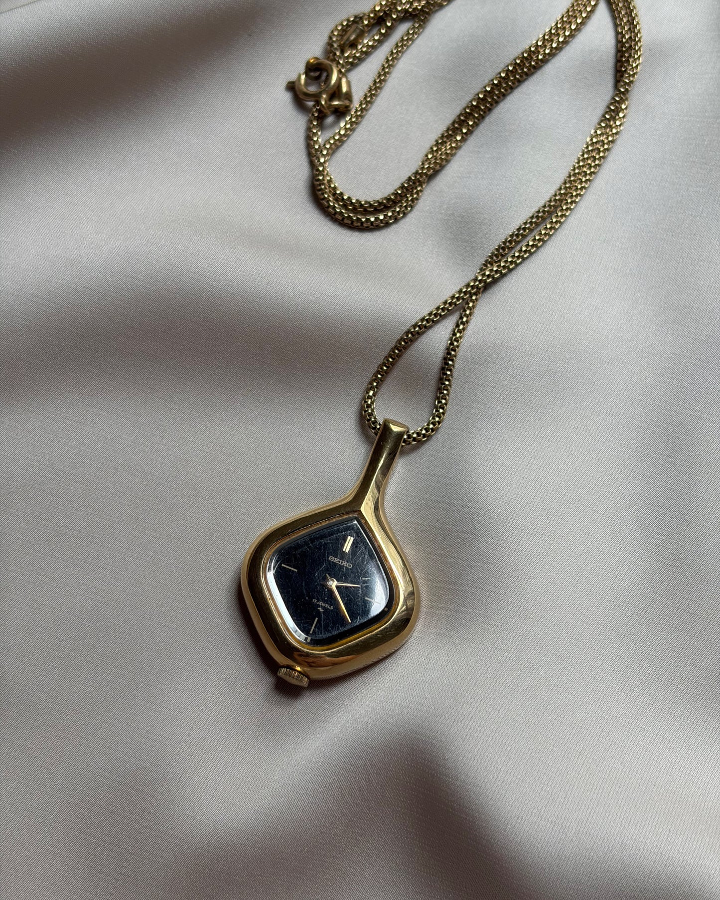 Rare Vintage Obsidian Droplet Seiko Pendant Watch