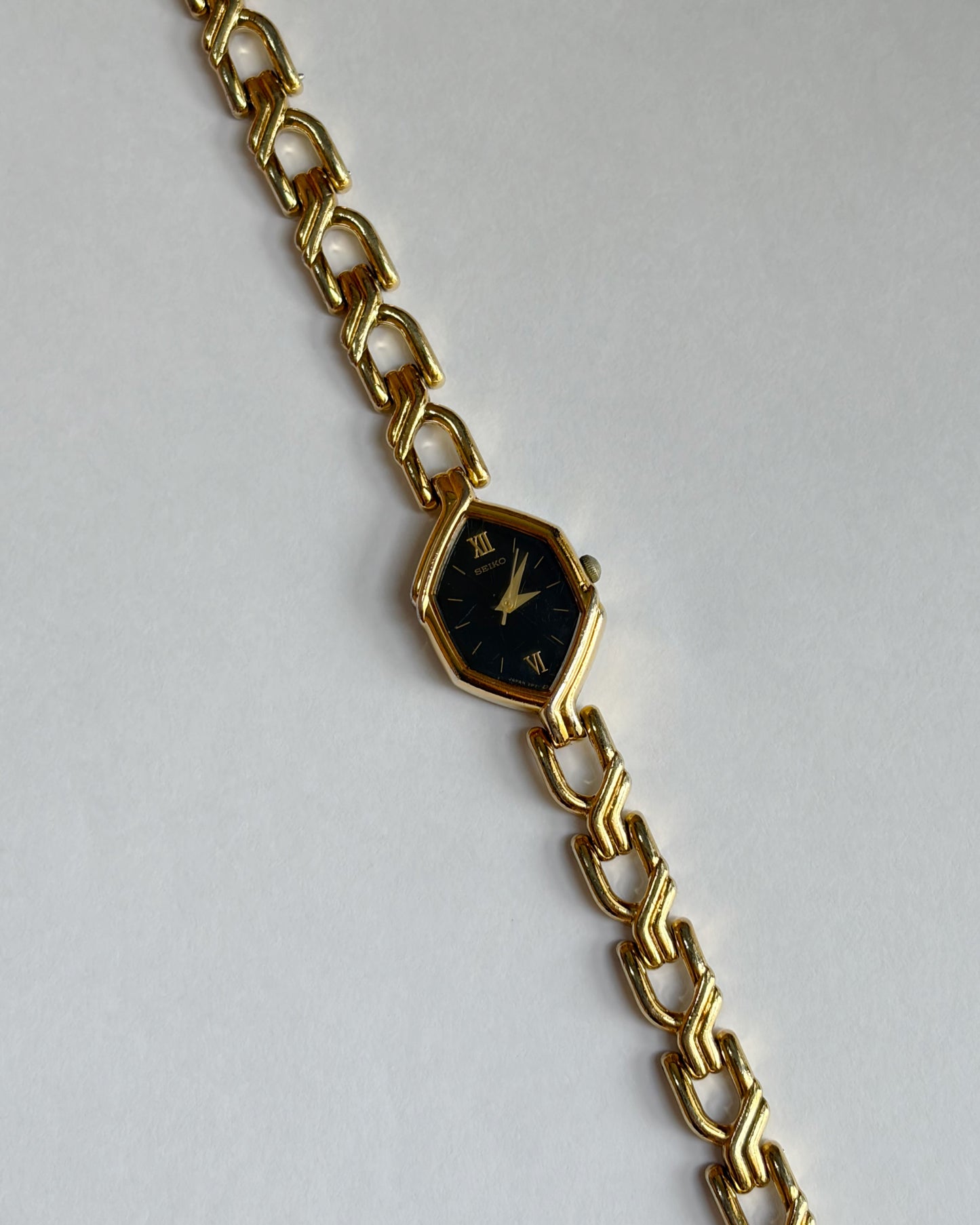 Vintage Seiko Hexagonal Black Dial Bracelet Watch