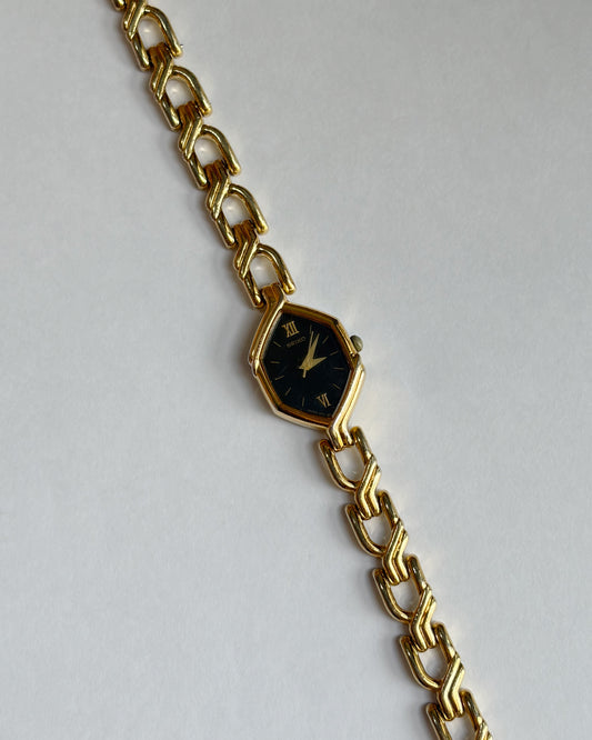 Vintage Seiko Hexagonal Black Dial Bracelet Watch