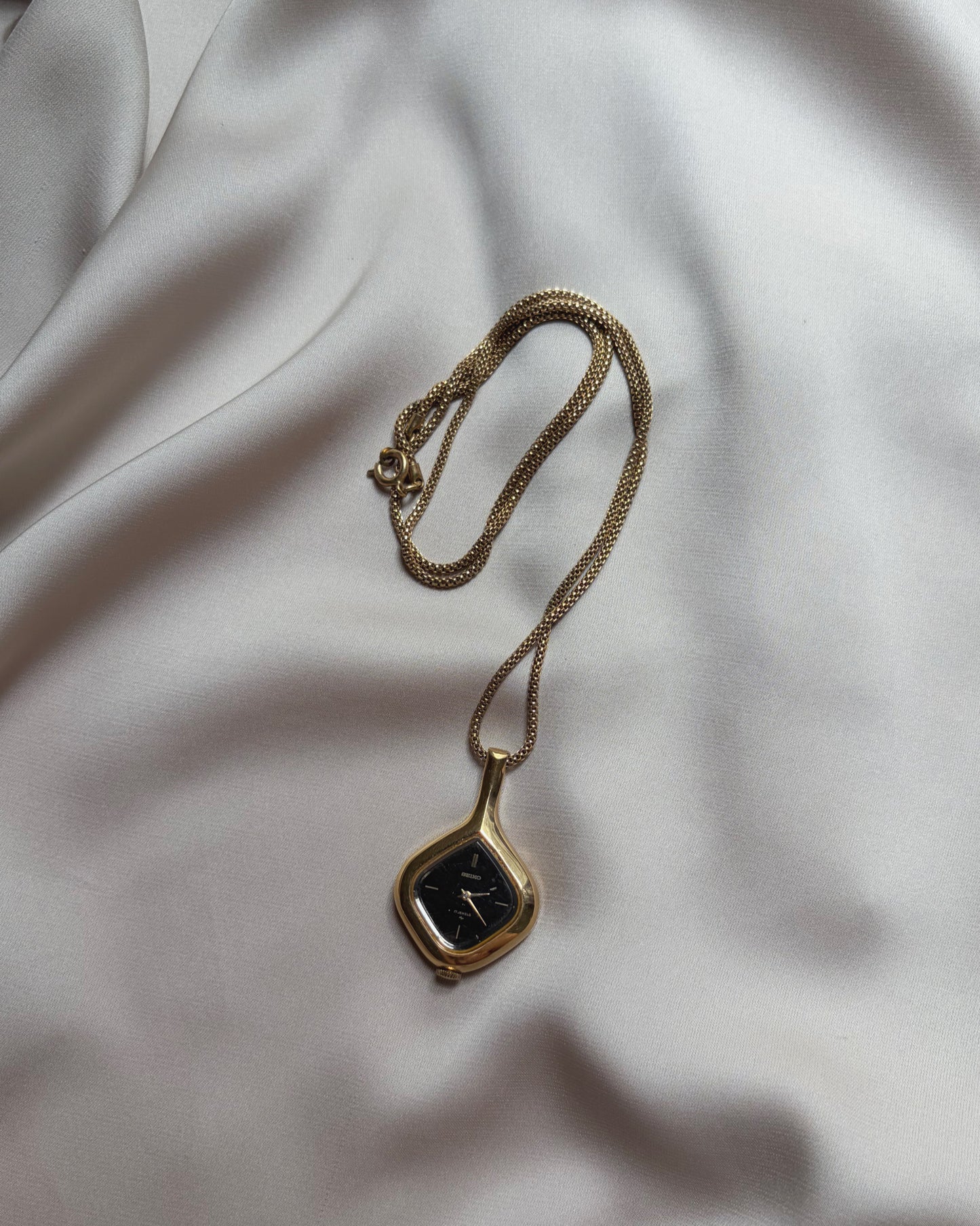 Rare Vintage Obsidian Droplet Seiko Pendant Watch