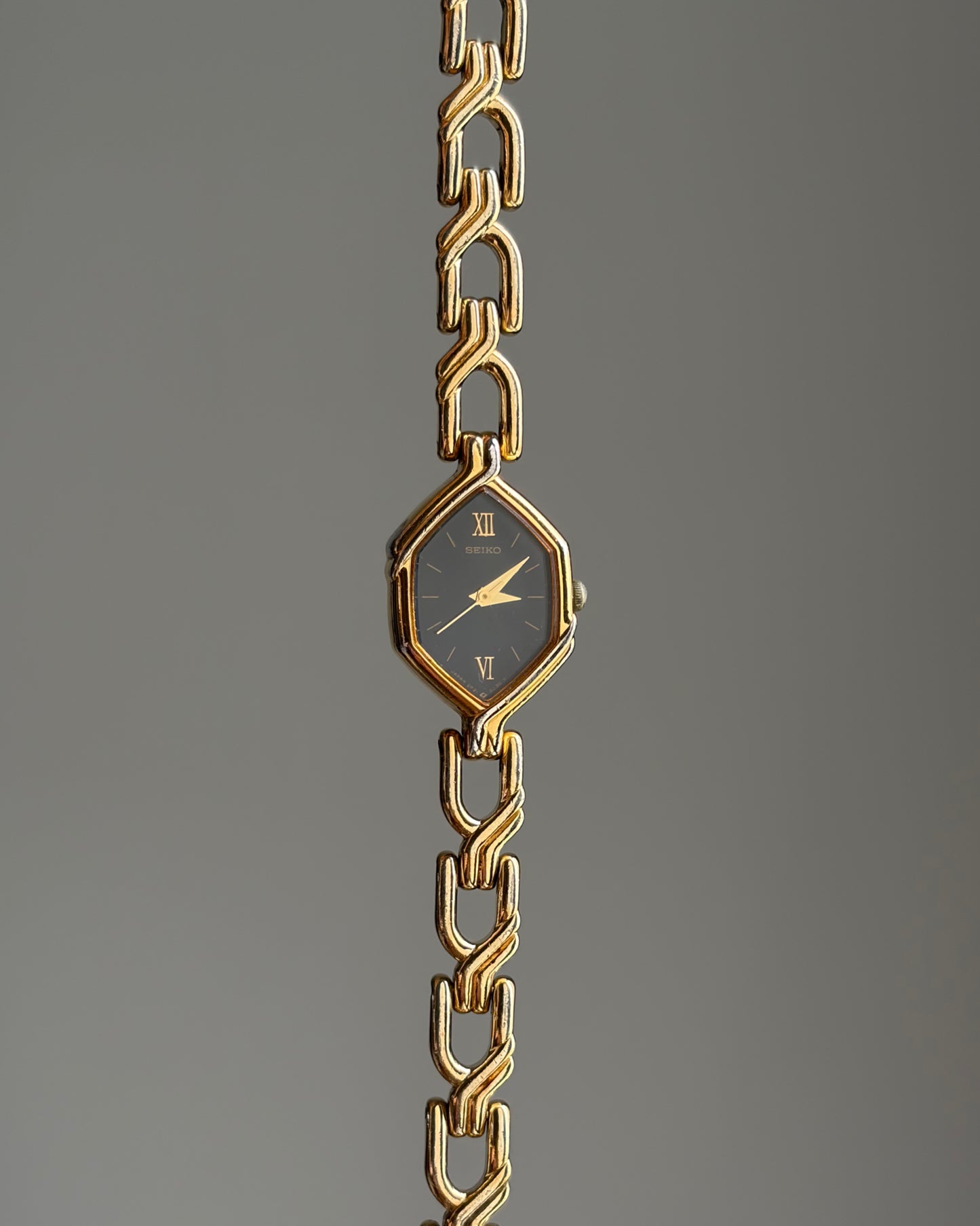 Vintage Seiko Hexagonal Black Dial Bracelet Watch