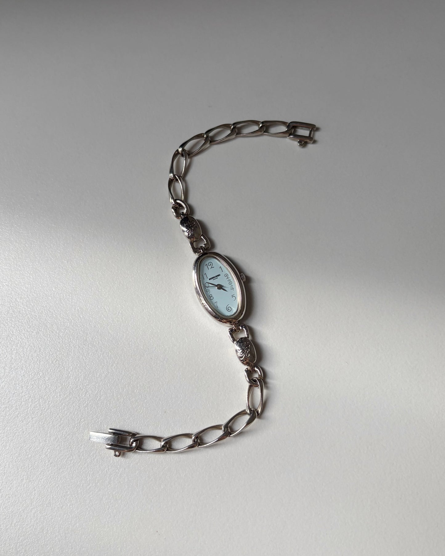 Silver Bloom Oval-Face Chain Watch
