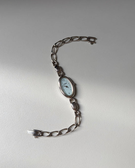 Silver Bloom Oval-Face Chain Watch