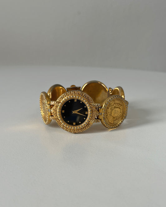 Gianni Versace Iconic Medusa Head Gold Plated Vintage Coin Watch