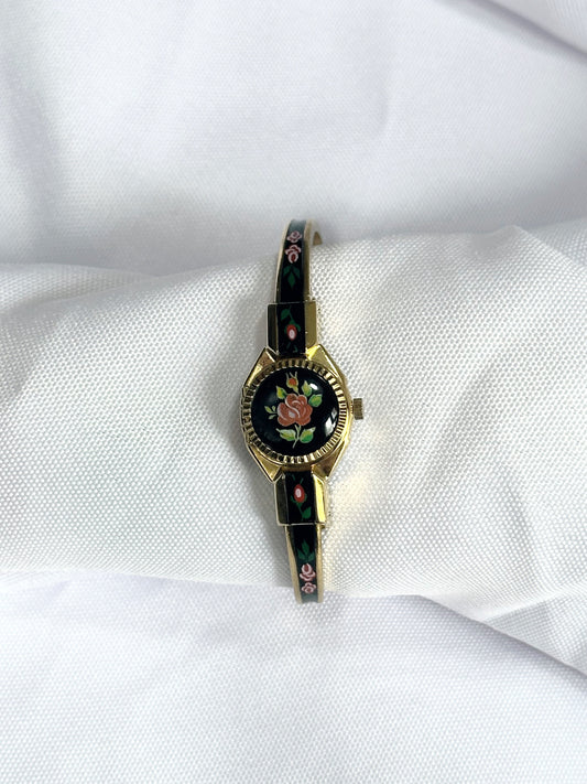 Black Rose Peek-A-Boo Bangle Watch