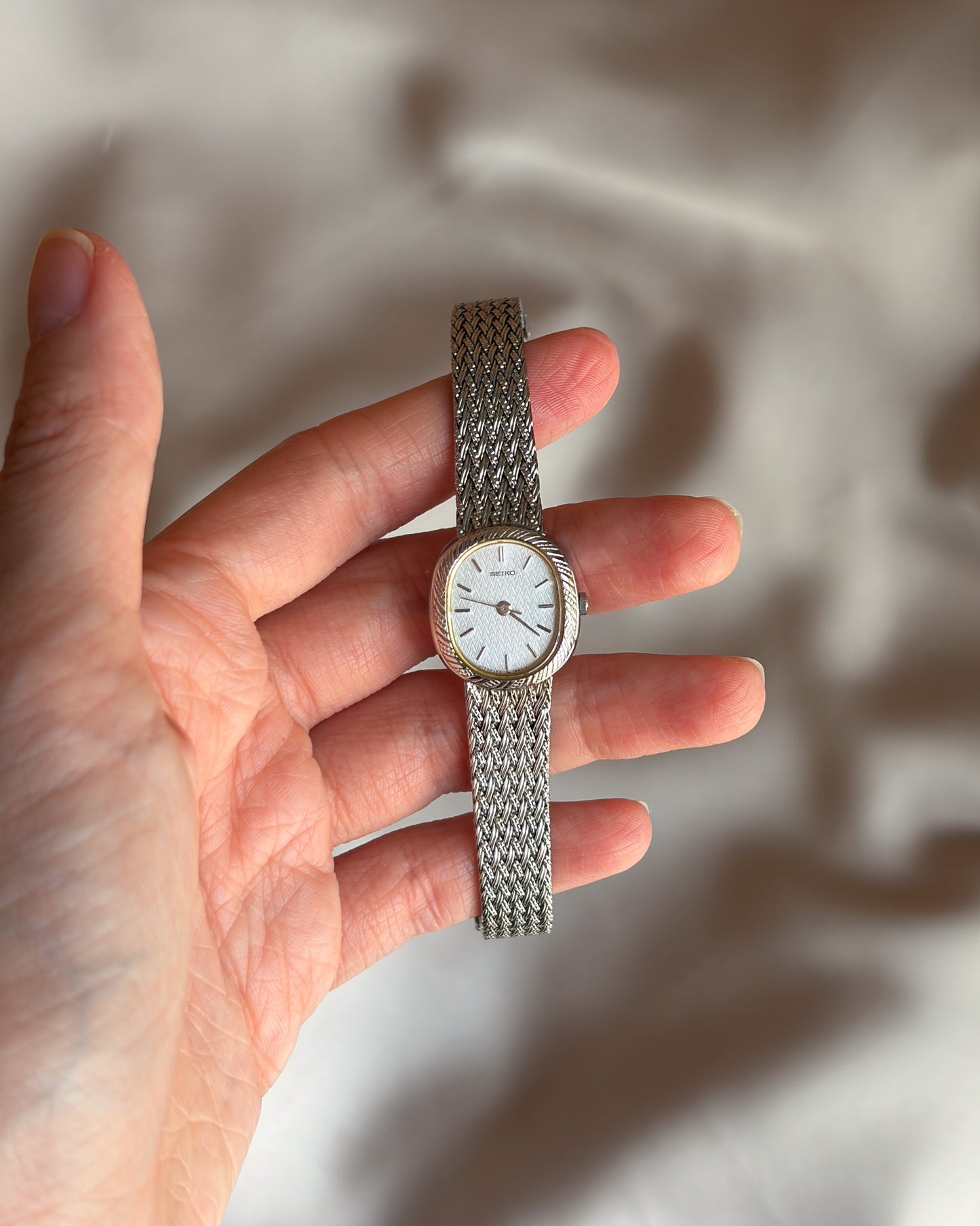 Seiko Petite Woven Mesh Oval Watch