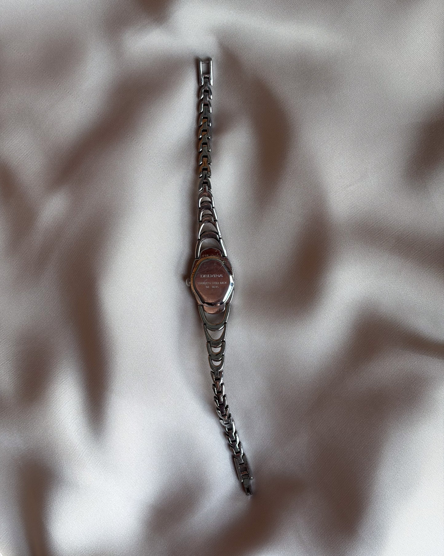 Oval Silver Tone Blush Pink Ripple Bracelet Watch