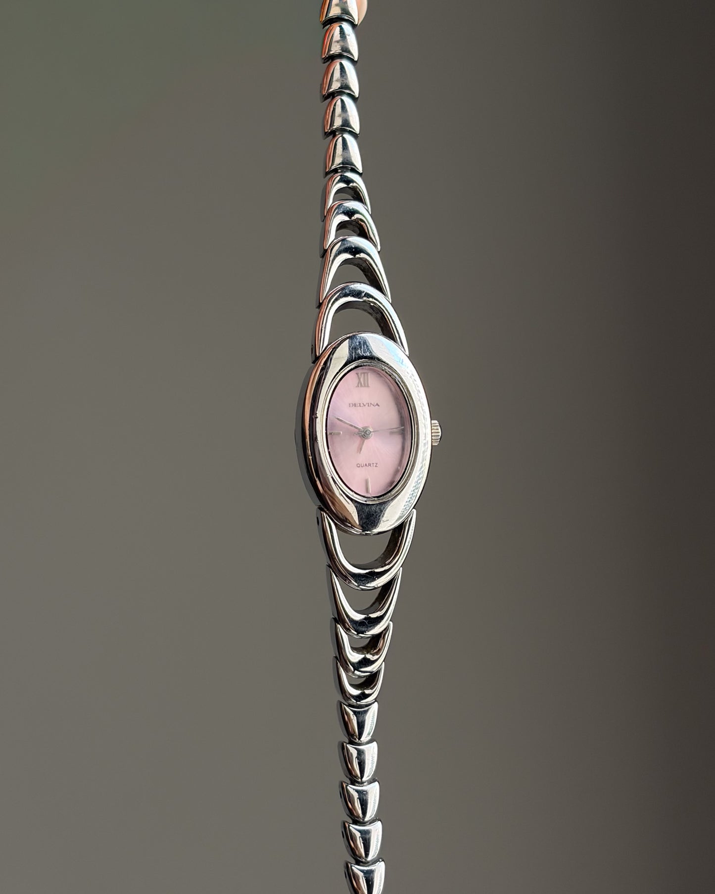 Oval Silver Tone Blush Pink Ripple Bracelet Watch