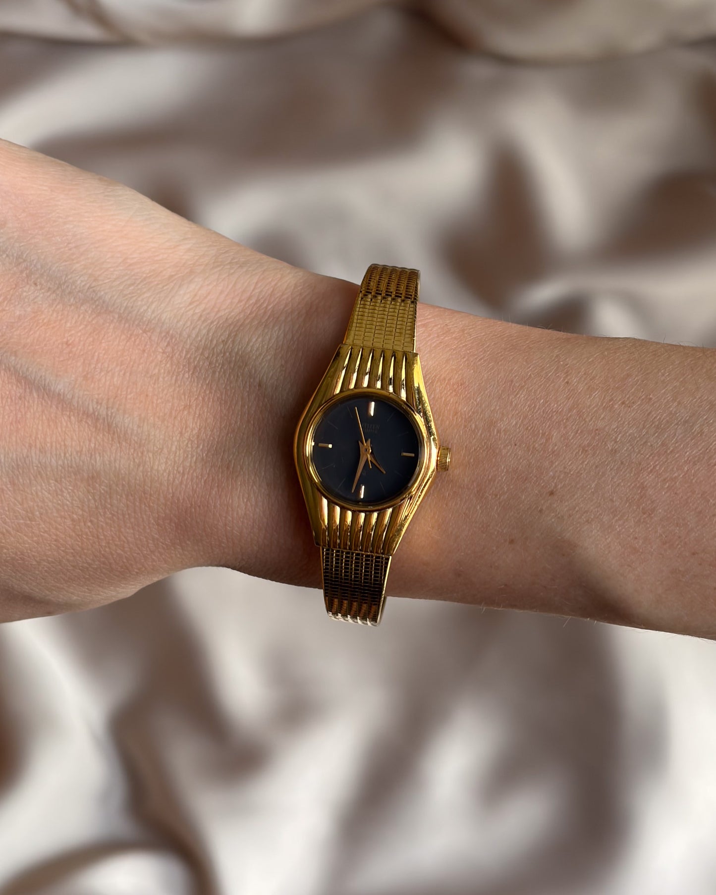 1980 Citizen Gold Tone Black Dial Watch