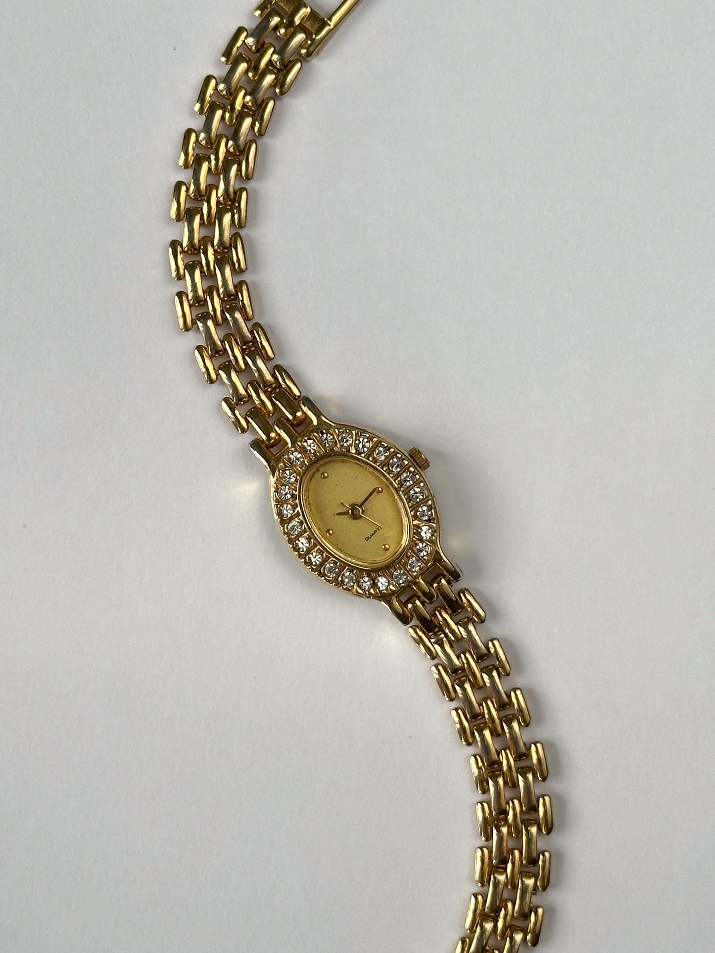 Gold Tone Oval Crystal Watch