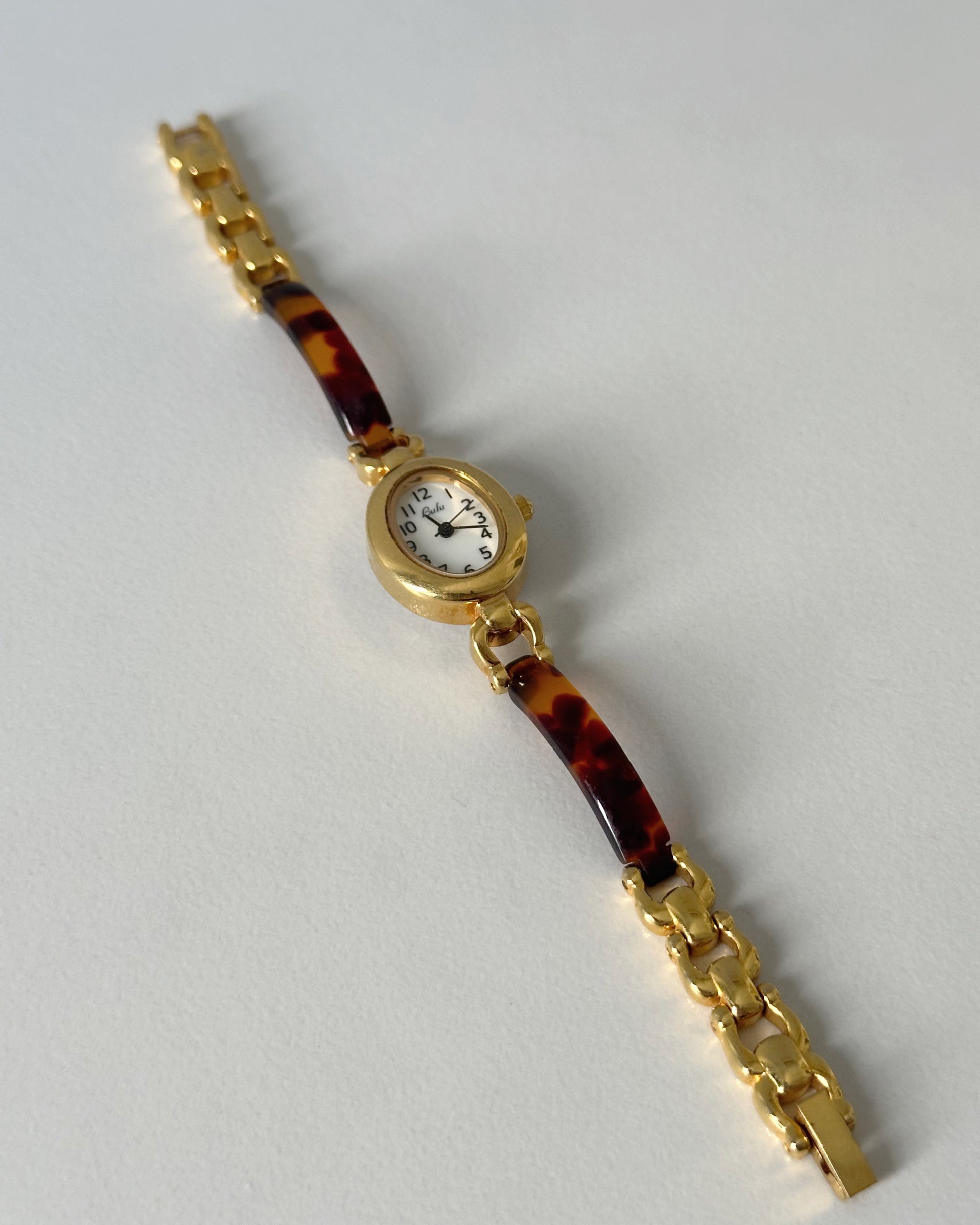 Oval Gold-Tone Tortoise Shell Vintage Watch